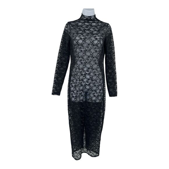 Y2K Whimsigoth Black Sheer Lace Maxi Dress S Goth Witchy Festival Bodycon HOCO - Picture 1 of 11